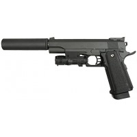 Пистолет GALAXY G.6A Air Soft к.6мм (пружин.) с глушит. и ЛЦУ (Colt 1911) (рем.ГИАН)